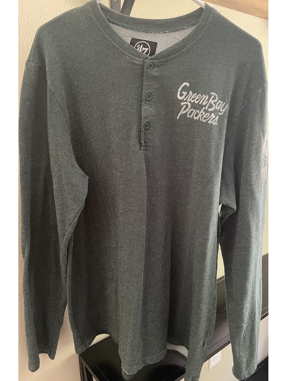‘47 Shirt Mens XXL Green Green Bay Packers Long Sleeve Henley Logo